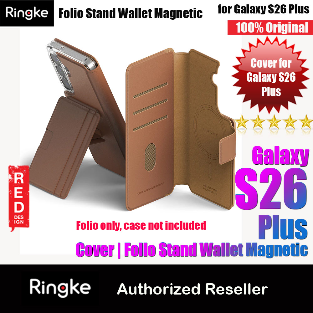 Ringke Folio Grip Wallet Magnetic Flip Cover Card Holder for Samsung Galaxy S26 Plus (Brown)