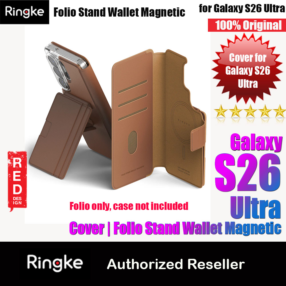 Ringke Folio Grip Wallet Magnetic Flip Cover Card Holder for Samsung Galaxy S26 Ultra (Brown)