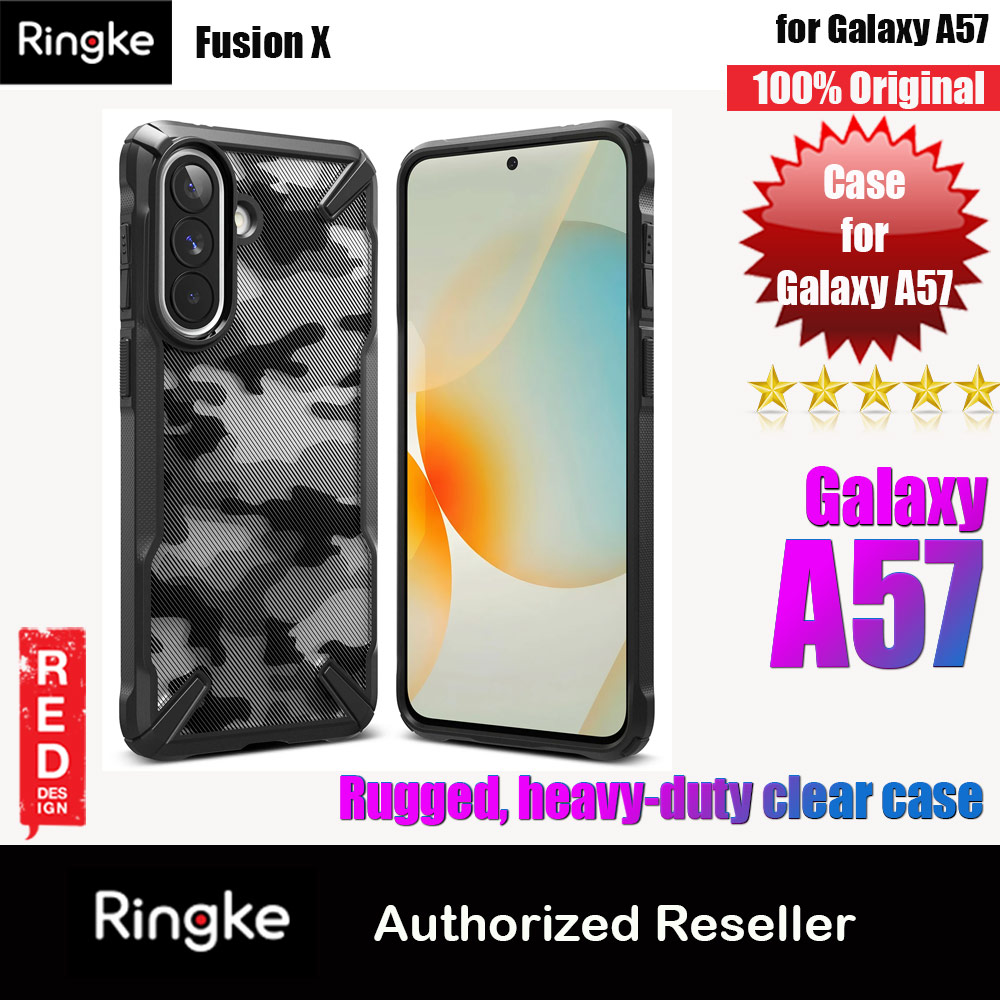 Ringke Fusion X Rugged Heavy Duty Transparent Hybrid Protection Case for Samsung Galaxy A57 (Camo Black)
