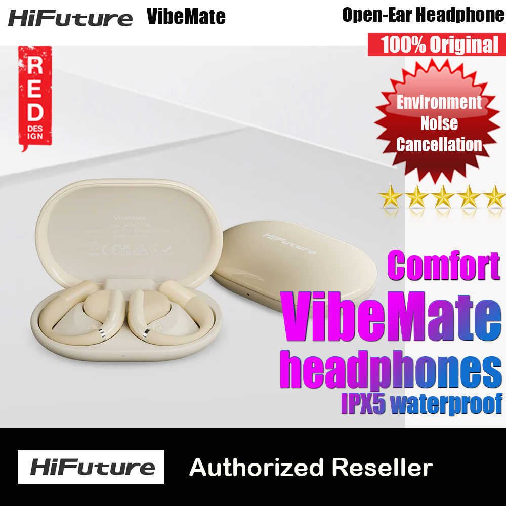 HiFuture VibeMate Premium Bluetooth 5.4 Comfort Open Ear Headphones Waterproof with ENC Noise Cancellation (Latte)