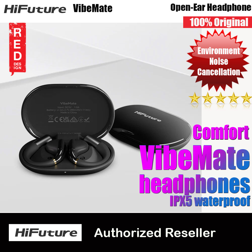 HiFuture VibeMate Premium Bluetooth 5.4 Comfort Open Ear Headphones Waterproof with ENC Noise Cancellation (Black)