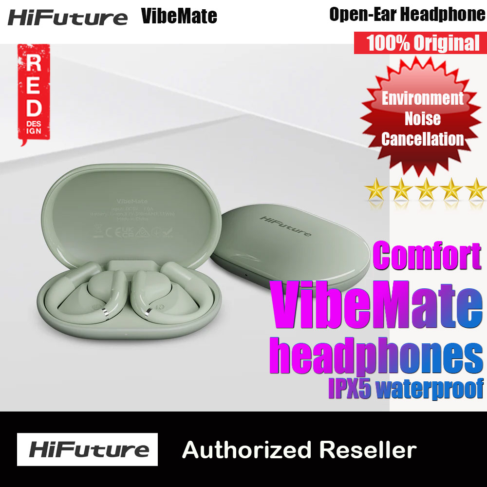 HiFuture VibeMate Premium Bluetooth 5.4 Comfort Open Ear Headphones Waterproof with ENC Noise Cancellation (Matcha Green)