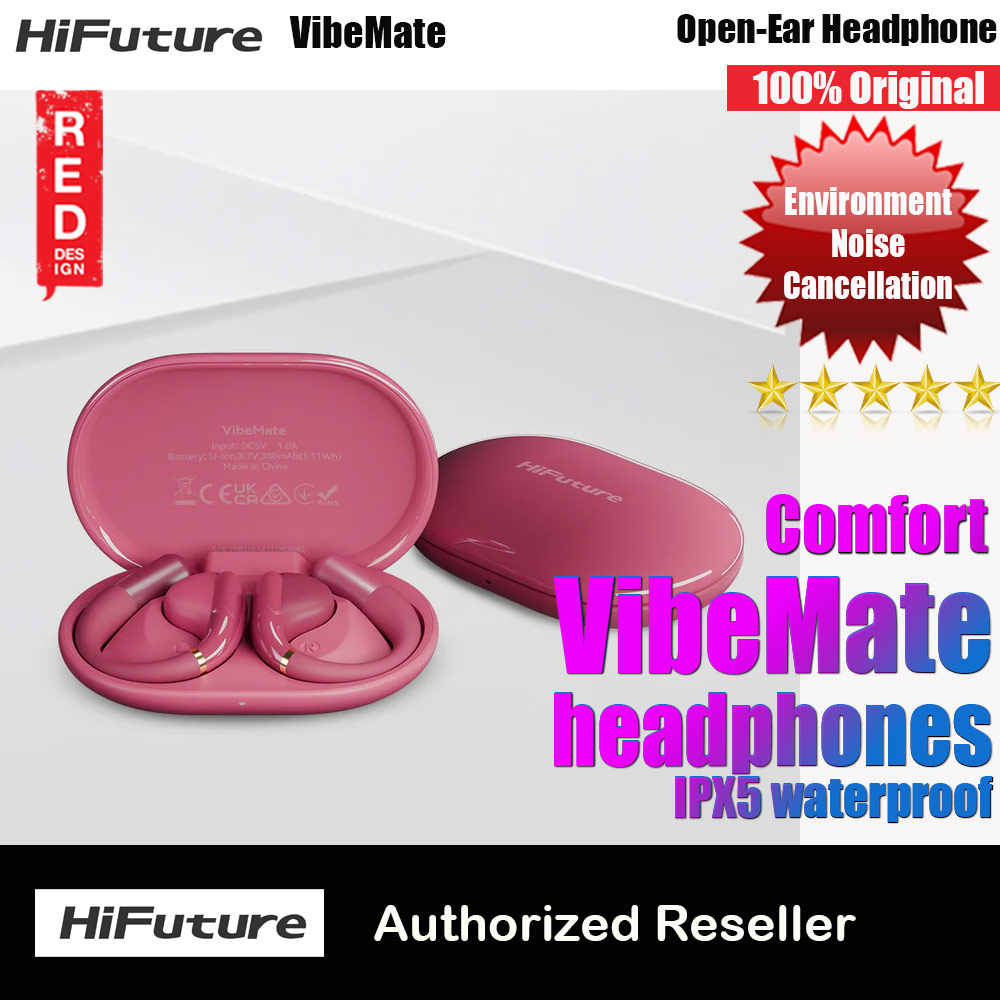 HiFuture VibeMate Premium Bluetooth 5.4 Comfort Open Ear Headphones Waterproof with ENC Noise Cancellation (Hot Pink)