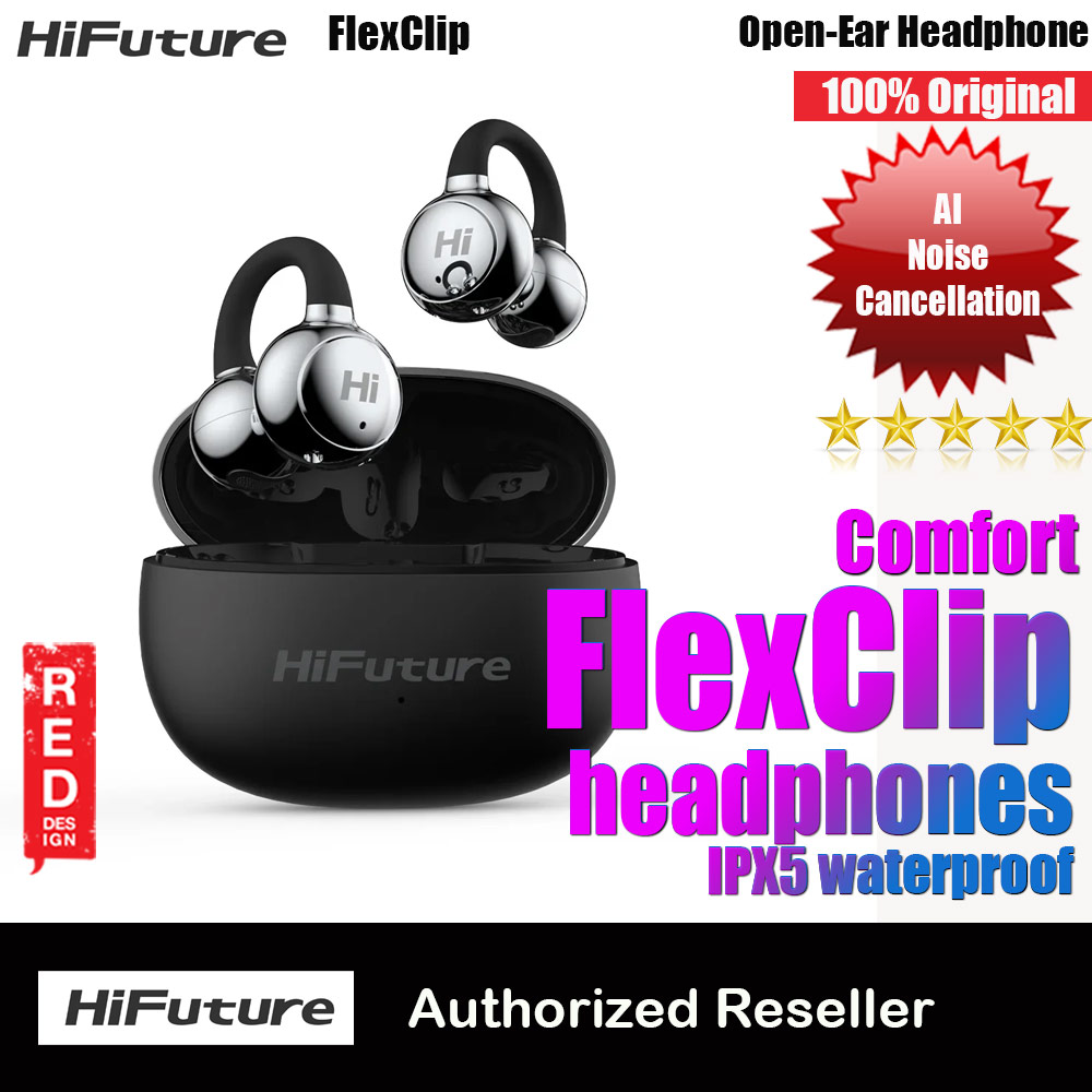 HiFuture Flexclip Bluetooth 5.4 Comfort Open Ear Headphones Waterproof with ENC Noise Cancellation (Black)