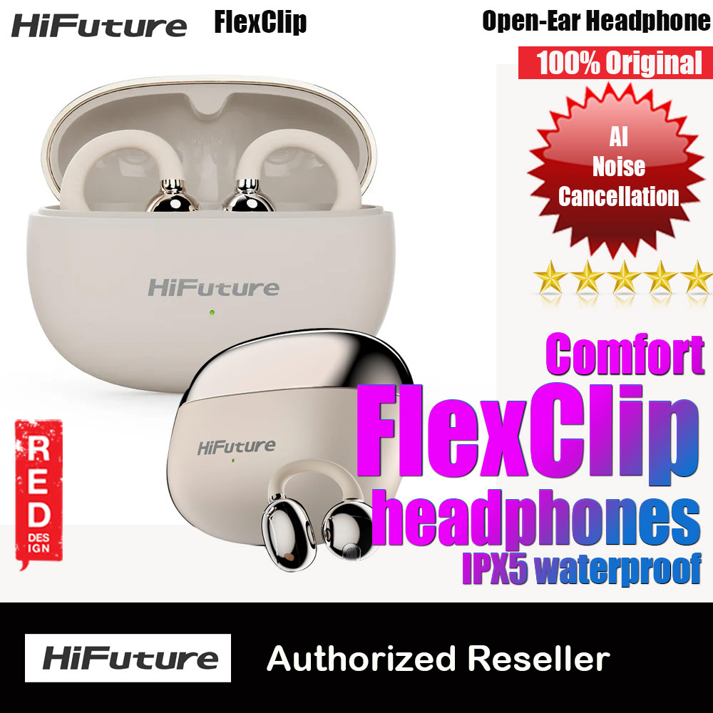 HiFuture Flexclip Bluetooth 5.4 Comfort Open Ear Headphones Waterproof with ENC Noise Cancellation (Champagne Gold)