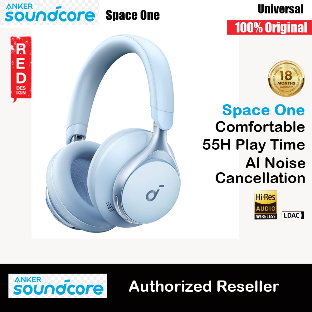 Soundcore by Anker Space One Headphones Hi-Res Sound Hybrid Active Noise Cancelling Headsets ANC TWS-A3035 (Blue)