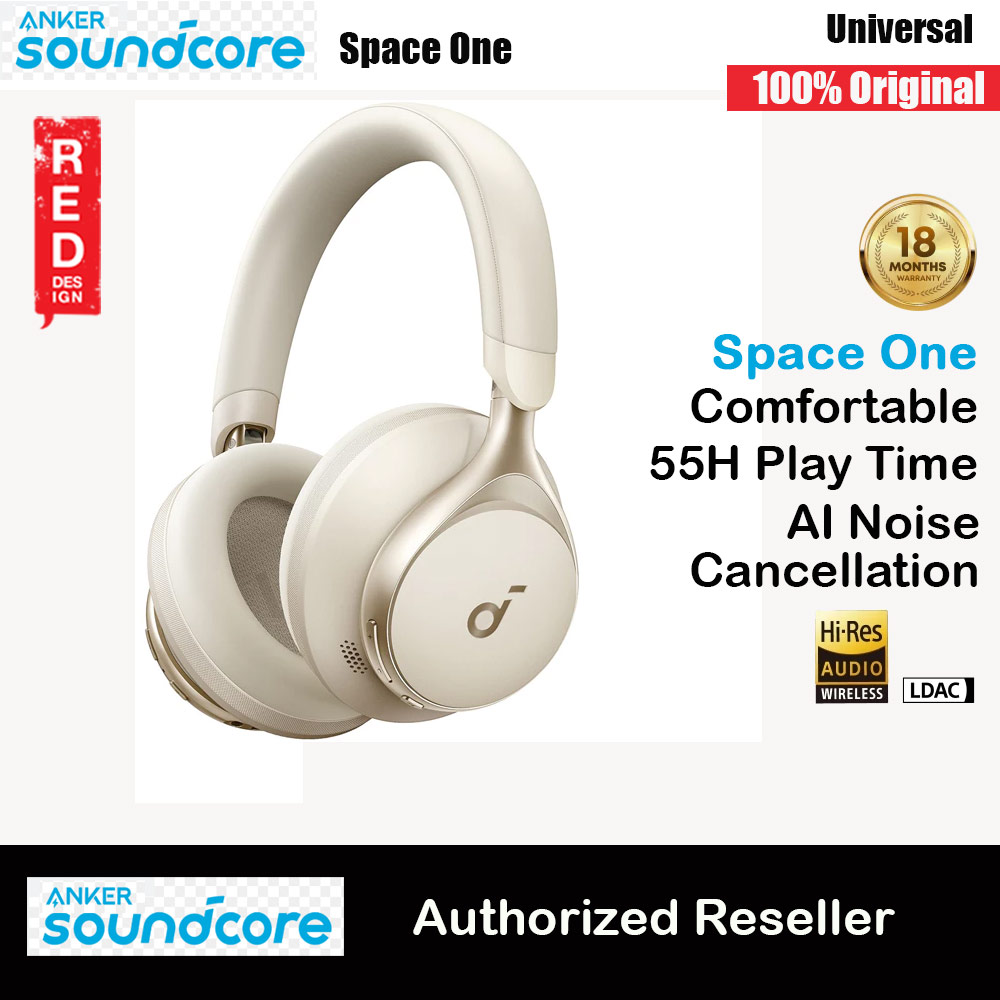 Soundcore by Anker Space One Headphones Hi-Res Sound Hybrid Active Noise Cancelling Headsets ANC TWS-A3035 (Cream)