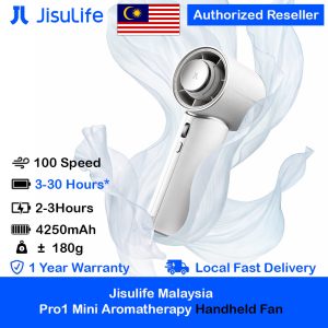 JisuLife Handheld Fan Pro1 Mini Size Aromatherapy Leather Design Compact Portable 30h Long Battery Ultra Quiet (White)