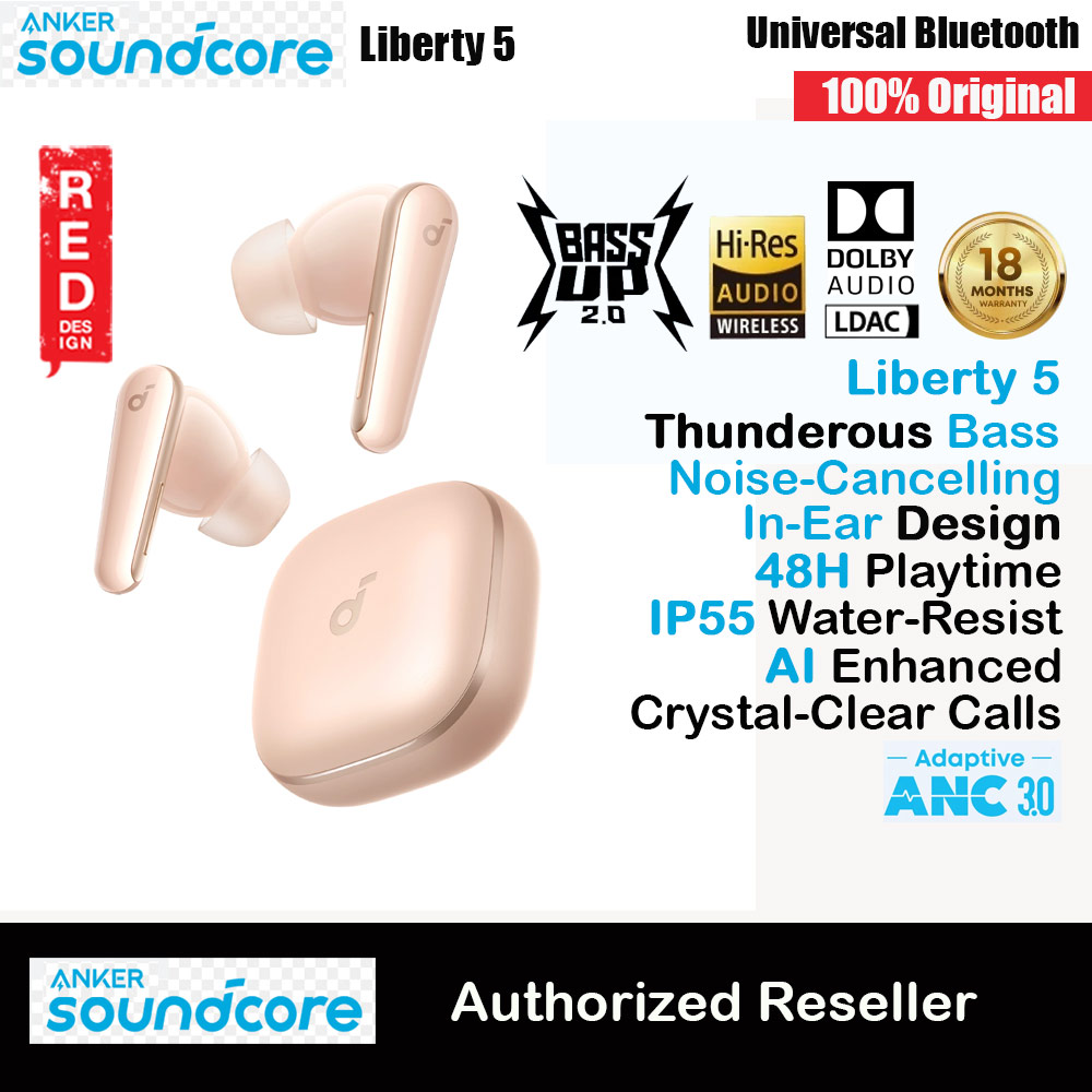 soundcore by ANKER Liberty 5 ANC Dolby Audio Noise Cancelling Wireless In Ear Earbuds Long Hours Playtime Strong Bass (Apricot)