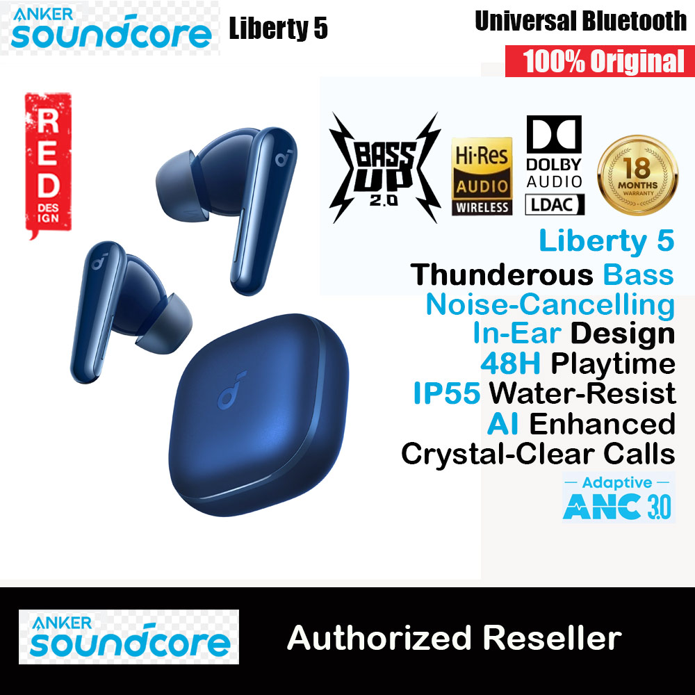 soundcore by ANKER Liberty 5 ANC Dolby Audio Noise Cancelling Wireless In Ear Earbuds Long Hours Playtime Strong Bass (Blue)