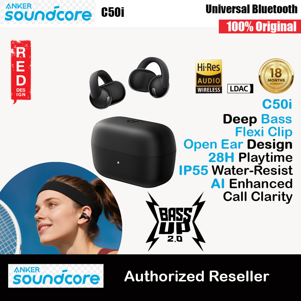 soundcore by ANKER C50i Open Ear Earbuds Clip Earphone Comfort Stable Fit Free Sport Earbud with Strong Bass Clear Call (Black)