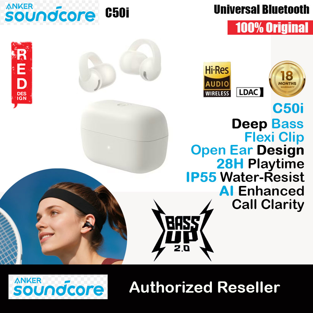 soundcore by ANKER C50i Open Ear Earbuds Clip Earphone Comfort Stable Fit Free Sport Earbud with Strong Bass Clear Call (White)