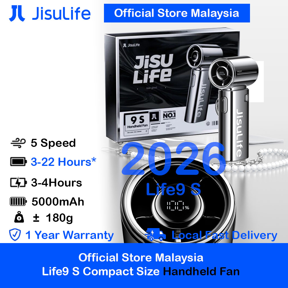 Jisulife Life9S LED Limited Edition Silver Chrome Palm Size Mini Compact Handheld Portable Fan Strong Wind