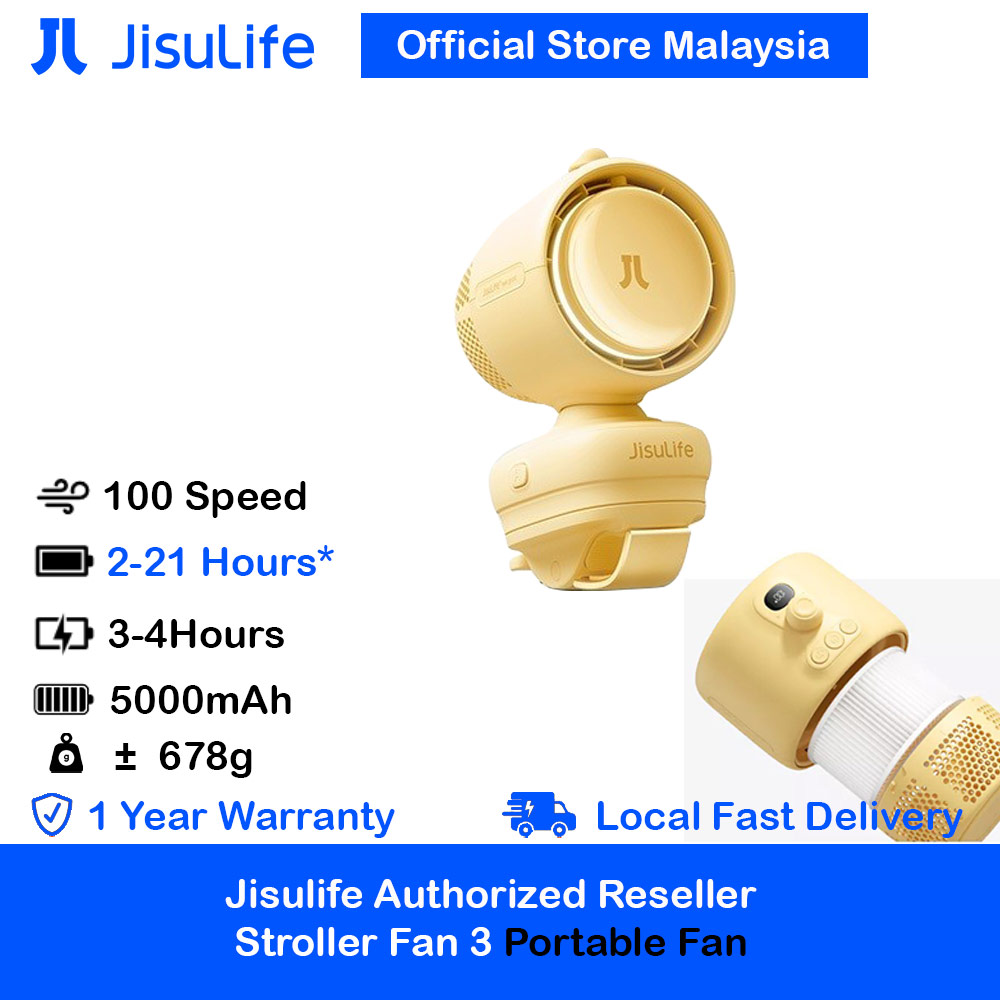 JisuLife Stroller Fan3 Air Purifying Purifier Baby Fan Clip Fan 100 Speed Levels Max 21-Hour Runtime Ultra Quiet (Yellow)