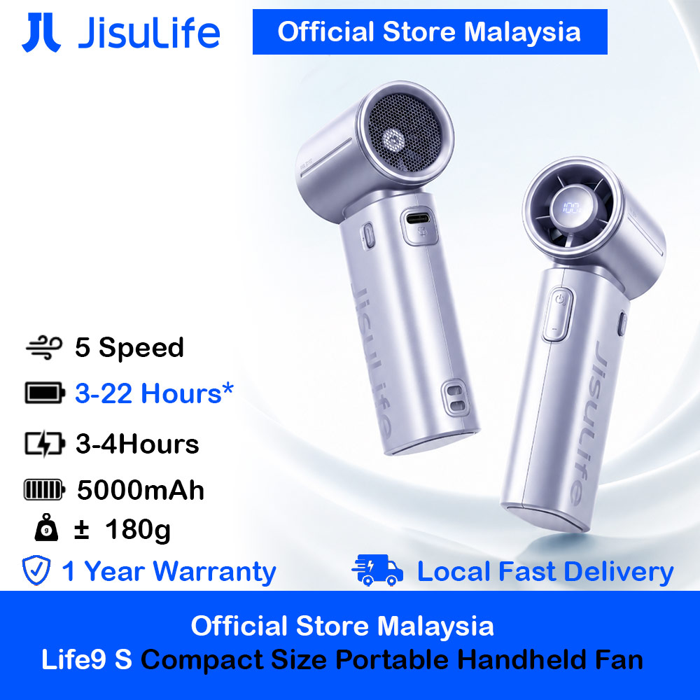 Jisulife 2026 Life9 S LED Display Palm Size Pocket Size Mini Compact Travel Handheld Portable Fan Strong Wind (Sky Blue)