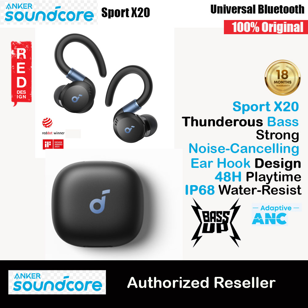 Soundcore by Anker Sport X20 Comfortable In-Ear Sport Earbuds with Hook Super Bass Strong Noice Cancellation Long Hour (Black)