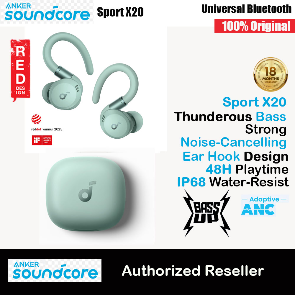 Soundcore by Anker Sport X20 Comfortable In-Ear Sport Earbuds with Hook Super Bass Strong Noice Cancellation Long Hour (Green)