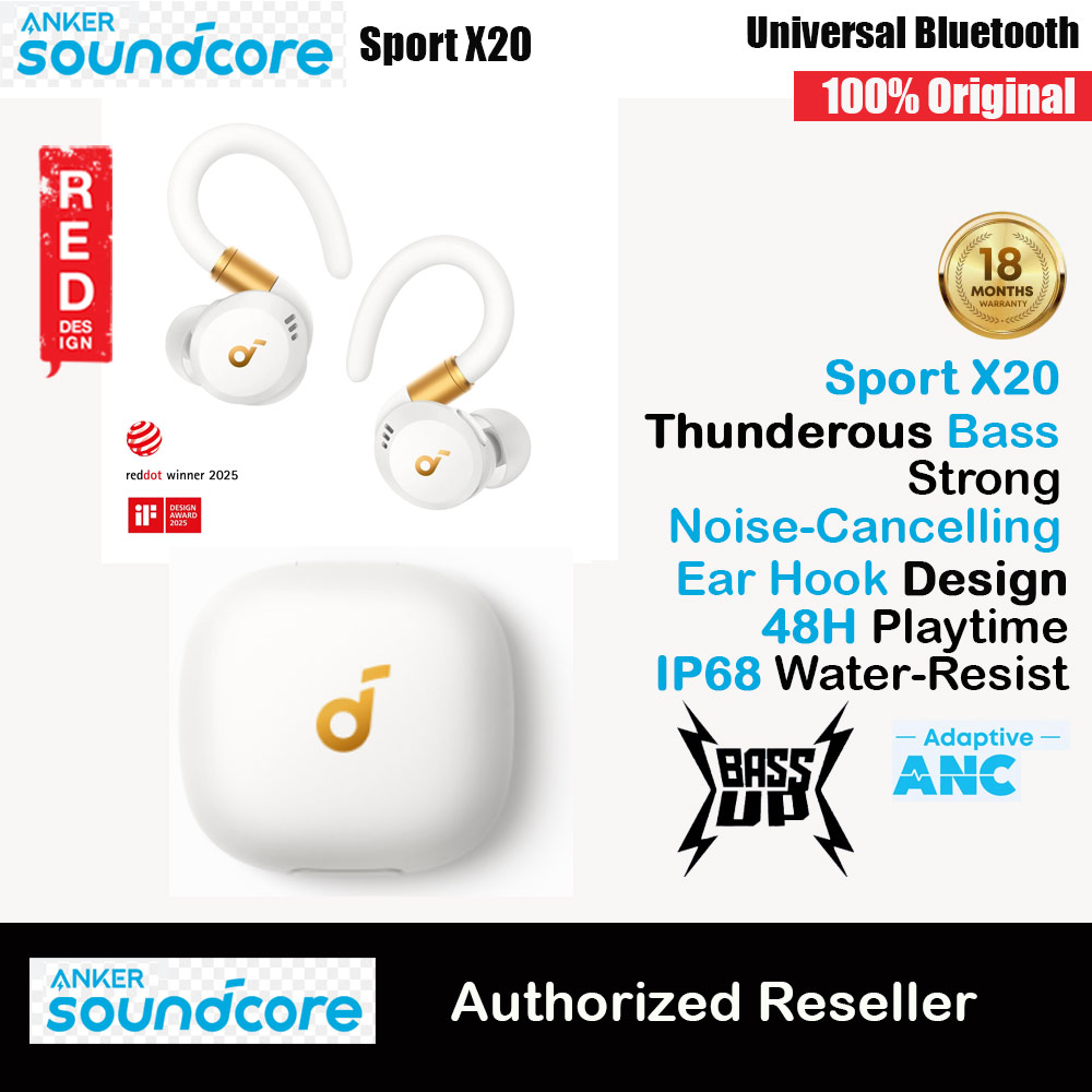 Soundcore by Anker Sport X20 Comfortable In-Ear Sport Earbuds with Hook Super Bass Strong Noice Cancellation Long Hour (White)