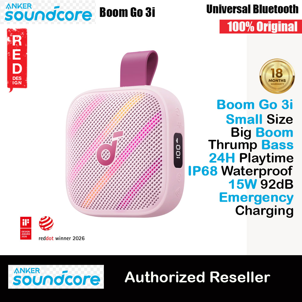 ANKER soundcore Boom Go 3i Portable Outdoor Small Size Speaker 15W Bass 24 Hours Playtime Waterproof Bluetooth (Pink)