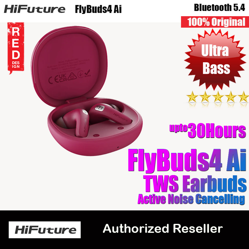 HiFuture Flybuds4 Ai Bluetooth 5.4 Comfort Fit TWS Earbuds Waterproof with ANC Noise Cancellation Ultra Bass Long Hours(Hot Pink)