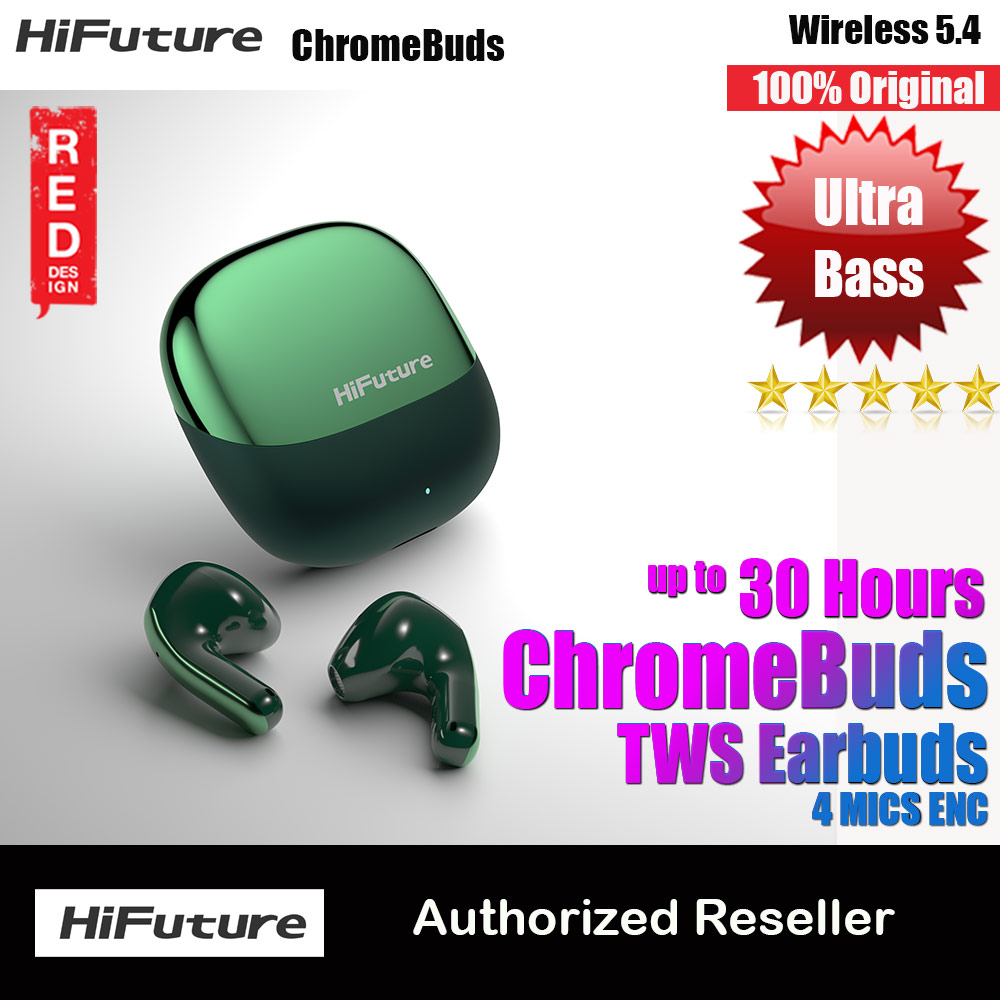 HiFuture ChromeBuds Premium Bluetooth 5.4 TWS Earbuds Waterproof with Environment Noise Cancellation Ultra Bass Long Hours(Green)