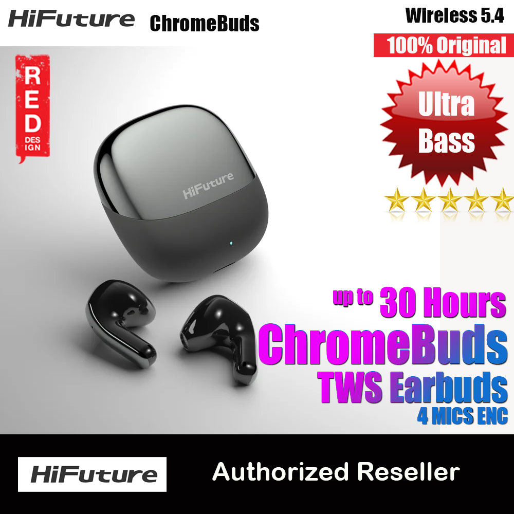 HiFuture ChromeBuds Premium Bluetooth 5.4 TWS Earbuds Waterproof with Environment Noise Cancellation Ultra Bass Long Hours( Grey)