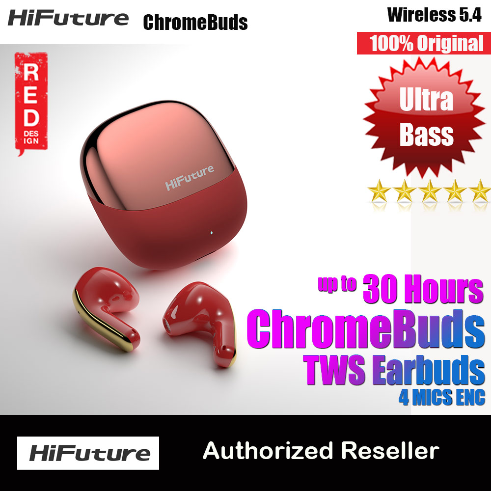 HiFuture ChromeBuds Premium Bluetooth 5.4 TWS Earbuds Waterproof with Environment Noise Cancellation Ultra Bass Long Hours( Red)