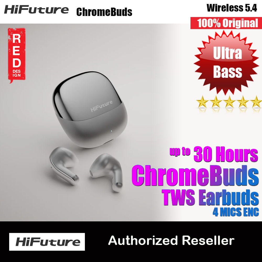 HiFuture ChromeBuds Premium Bluetooth 5.4 TWS Earbuds Waterproof with Environment Noise Cancellation Ultra Bass Long Hours( Silver)