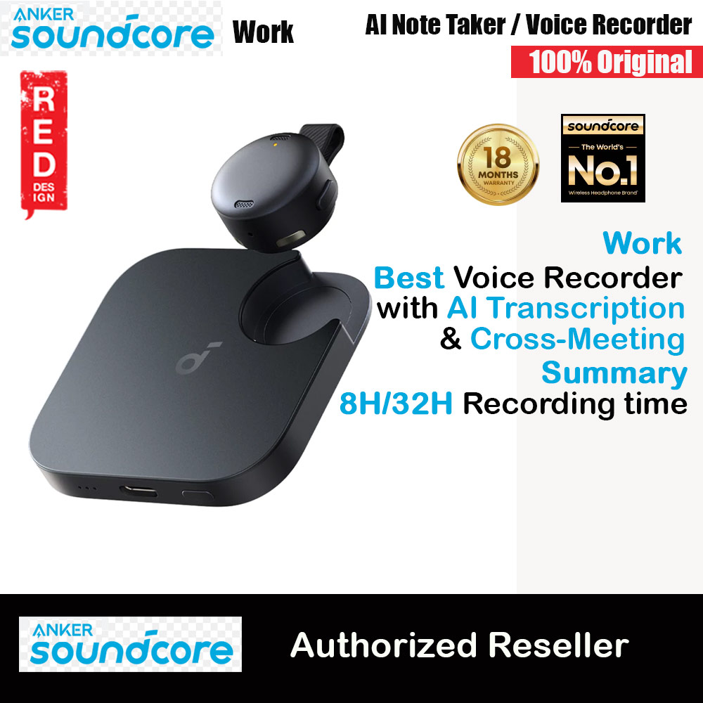 Soundcore by Anker Work Portable AI Voice Recorder with AI Transcription & Summarization Cross-Meeting Summary MFi Certified (Black)