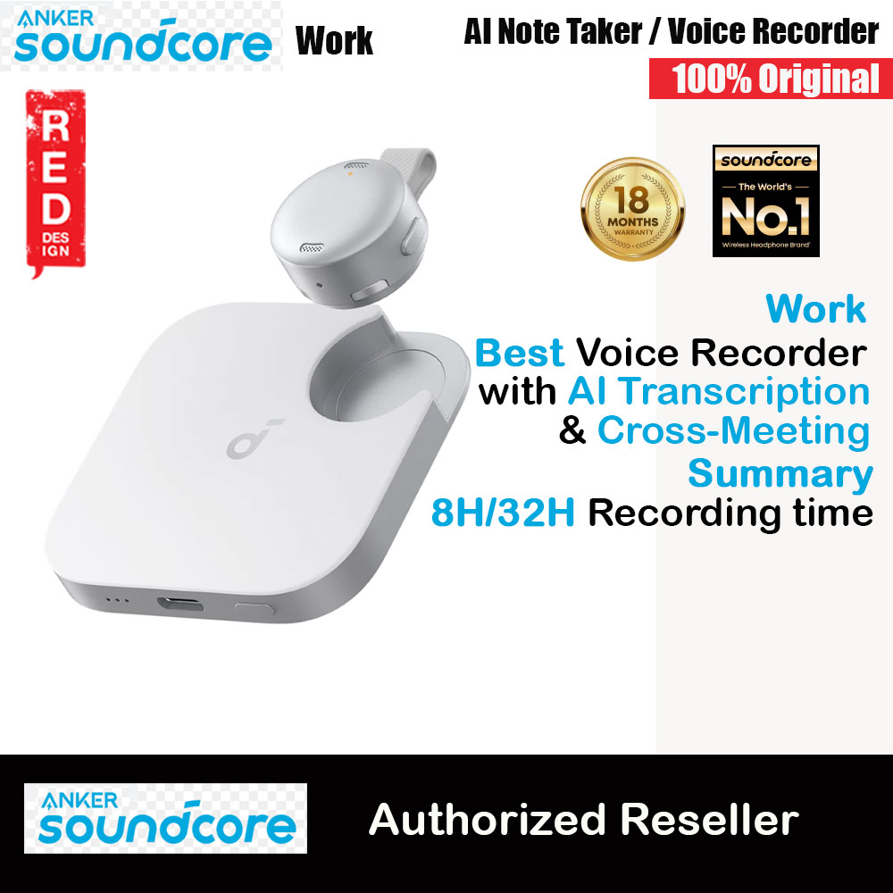 Soundcore by Anker Work Portable AI Voice Recorder with AI Transcription & Summarization Cross-Meeting Summary MFi Certified (White)