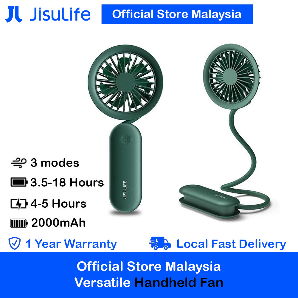 Jisulife Malaysia Versatile Handheld Mini Fan Portable Rechargeable 2000mAh Hanging Handheld Mini Fan for Outdoor Indoor Badminton Court Concert Picnic Camping FA15 (Green)