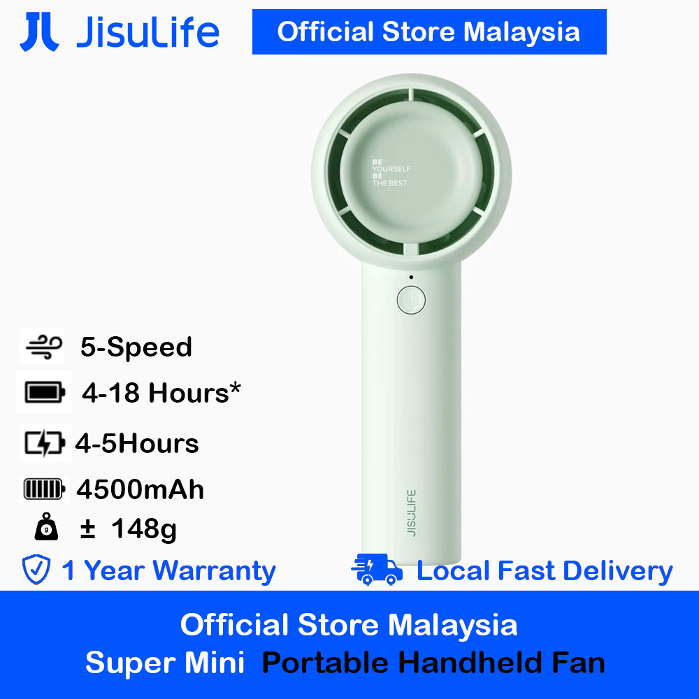 Jisulife Malaysia 3 Speed Turbo Strong Wind Portable Fast Charge Rechargeble 4500mAh Hidden Blade Handheld Mini Fan for Outdoor Indoor Badminton Court Concert Picnic Camping FA42 (Green)