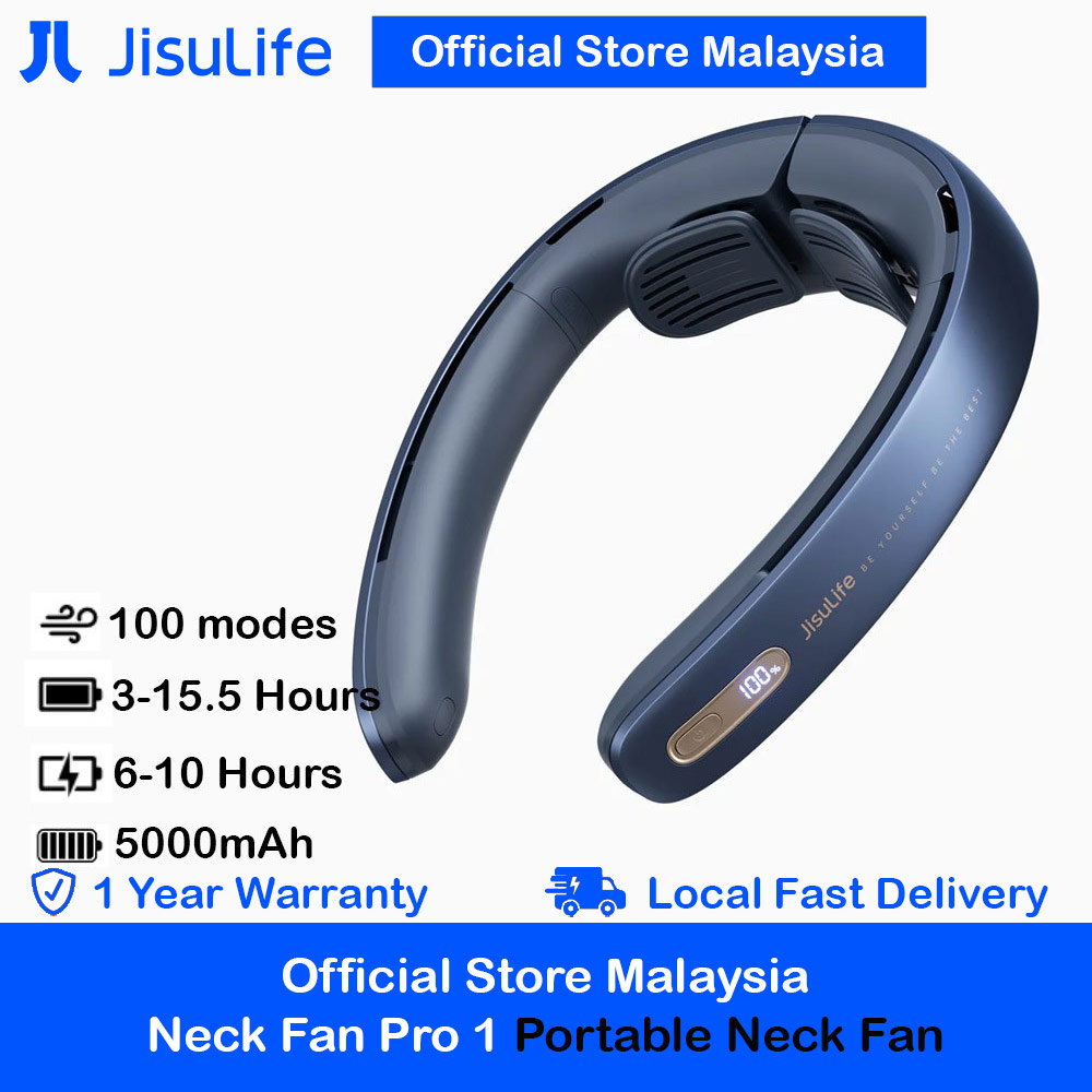 JISULIFE Malaysia Super Power High Speed Air Neck Cooler Portable Neck Fan Hands Free Bladeless Fan 5000mAh Battery Operated Wearable Personal Fan Leafless Rechargeable Headphone Design 100 Speed Neck Fan for Running Badminton Indoor Court Concert Picnic Camping Outdoor Activity FA45 (Navy Blue)