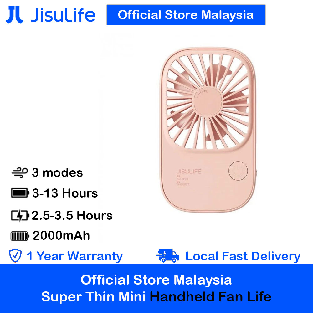Jisulife Malaysia Handheld Fan Ultra Thin Mini Fan Small Portable Fan USB Rechargeable Personal Lash Fan with 3 Speeds for Office Outdoor Travel (Pink)