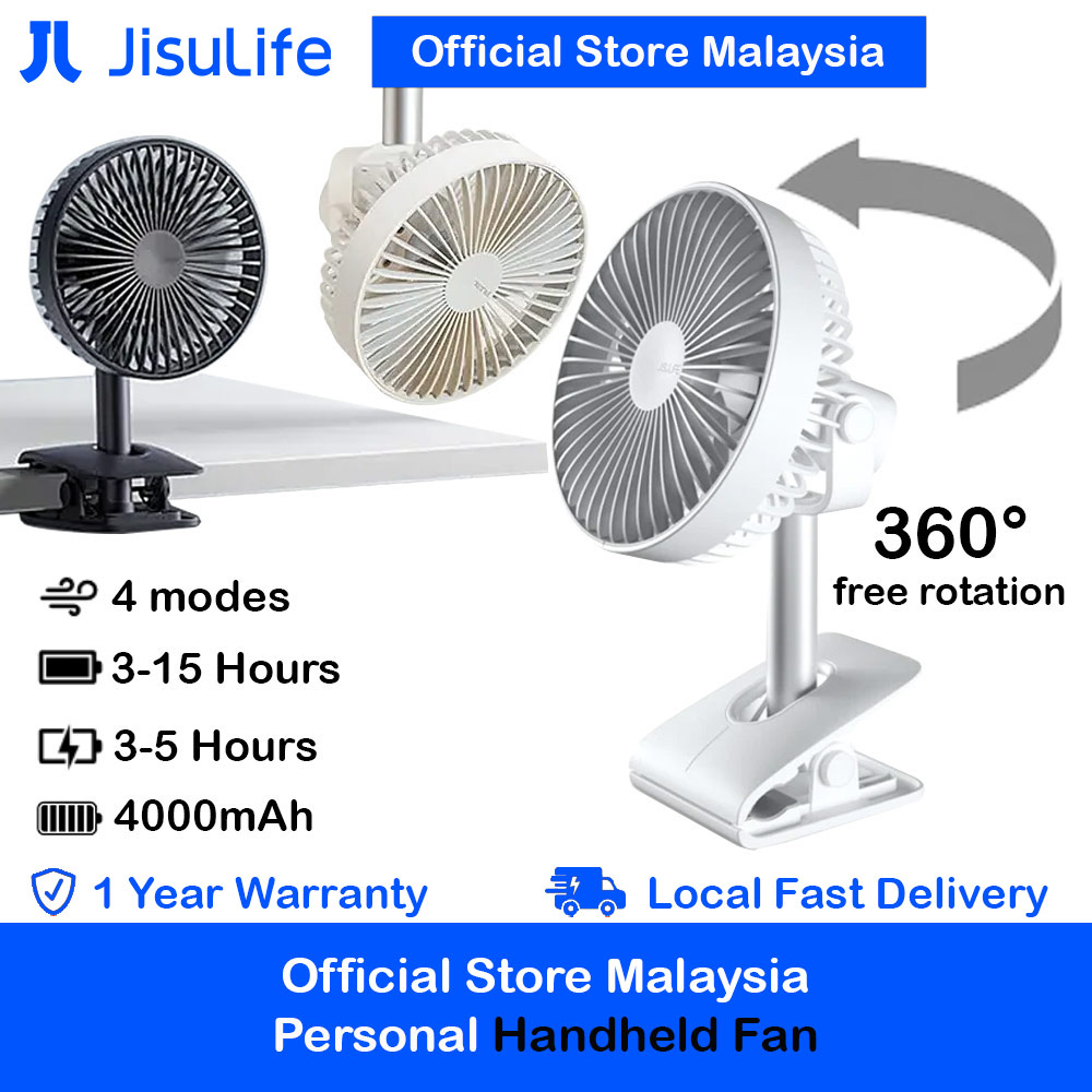 JISULIFE Malaysia Clip On Desk Fan Portable Desktop Fan 4000mAh USB-C Rechargeable for Office Room Travel Outdoor Indoor FA7B (Silver)