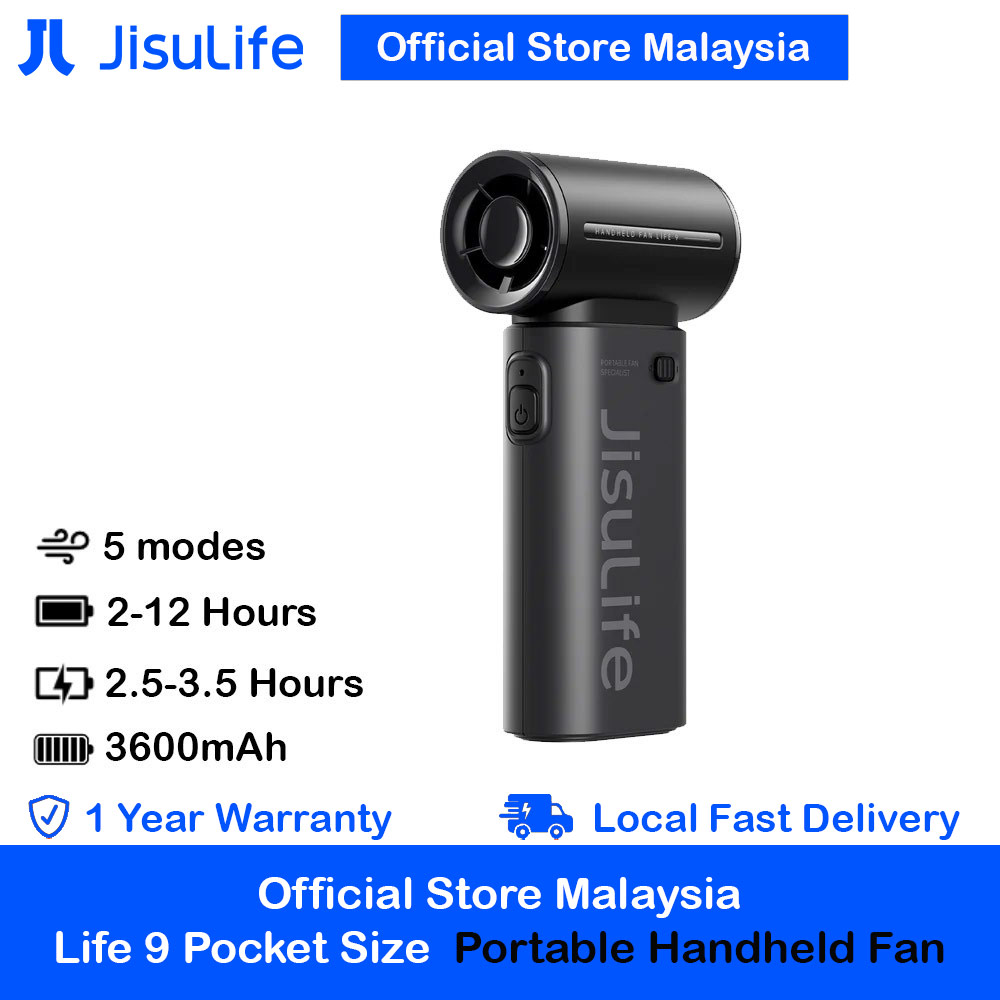 Jisulife Malaysia Life9 Handheld Fan Ultra Mini Compact Small Pocket Size Portable Handheld Fan Kipas Pegang Tangan Angin Kuat (3600mah Black)