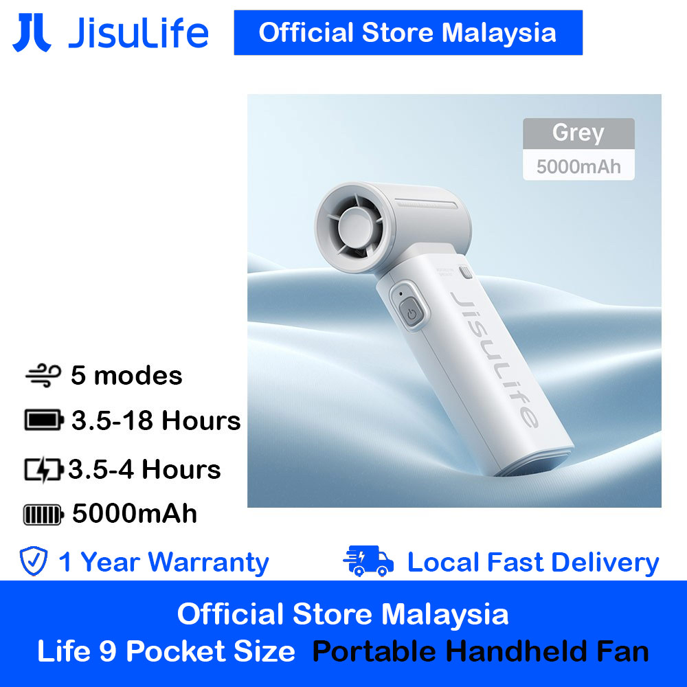 Jisulife Malaysia Life9 Handheld Fan Ultra Mini Compact Small Pocket Size Portable Handheld Fan Kipas Pegang Tangan Angin Kuat (5000mah Grey)
