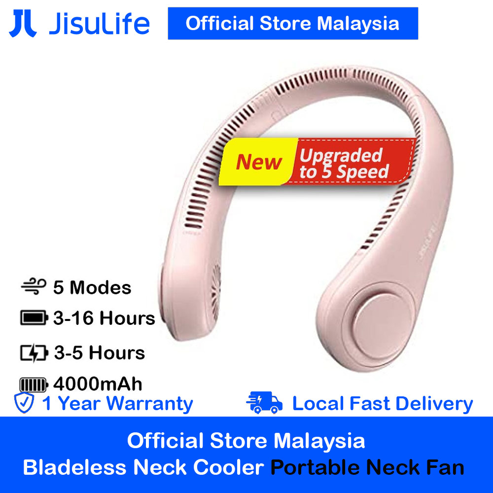 JISULIFE Malaysia Portable Neck Fan Hands Free Bladeless Fan 4000 mAh Battery Operated Wearable Personal Fan Leafless Rechargeable Headphone Design USB Powered Desk Fan 3 Speeds for Running Badminton Indoor Court Concert Picnic Camping Outdoor Activity FA14 (Pink)