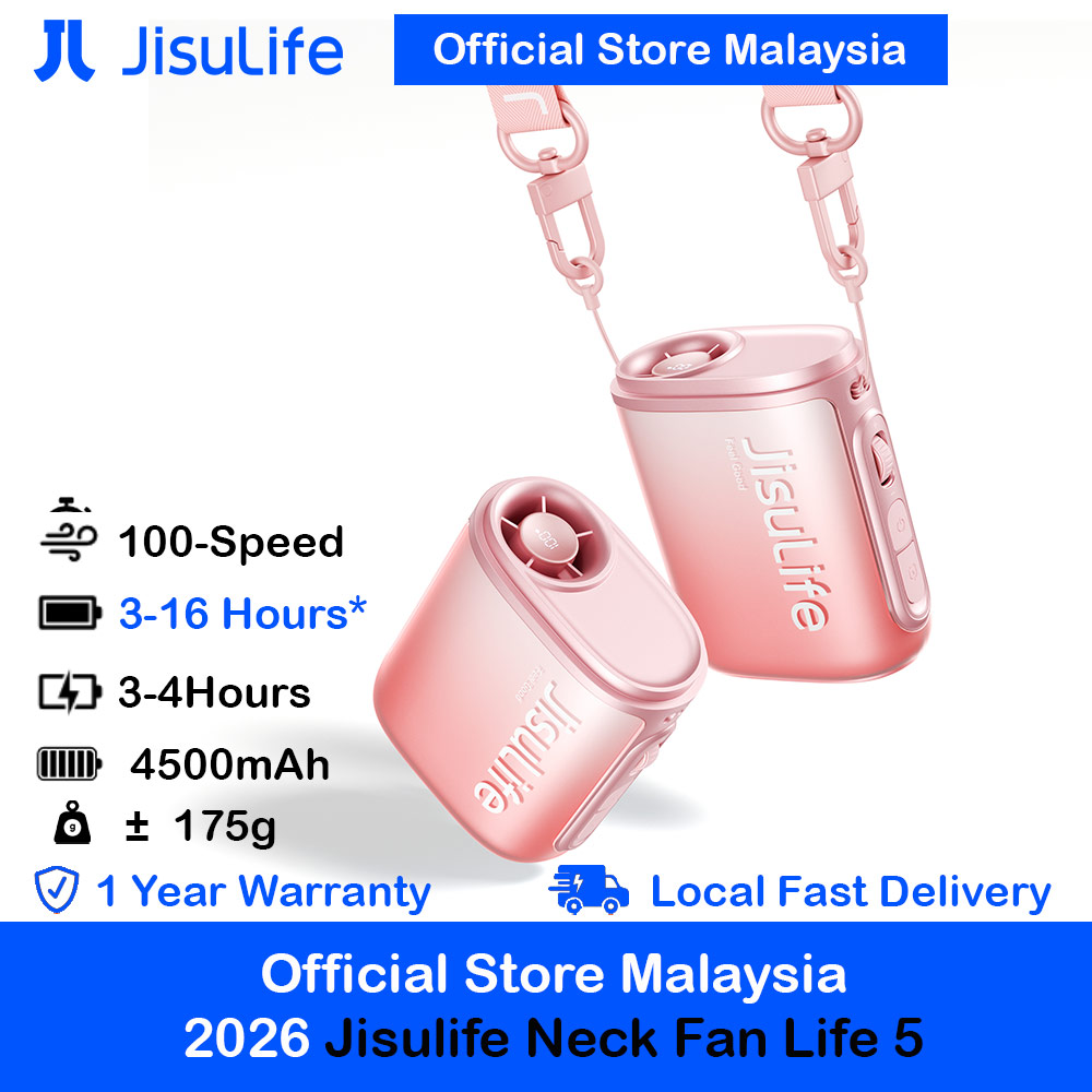 JisuLife Neck Fan Life5 100 Speed Turbo Cooling Handfree Portable Neck Fan Hang or Clipped Clip Fan (Pink)