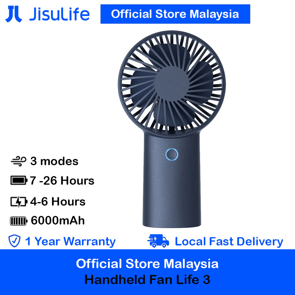 Jisulife Malaysia 3 Speed Wind Portable Rechargeable 6000mAh Handheld Fan for Outdoor Badminton Court Concert Picnic Camping (Blue)