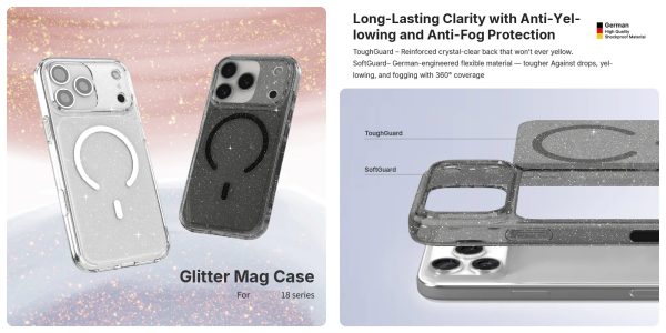 JTLEGEND Hybrid Cusion Glitter Mag Case for iPhone 18 Pro - Crystal