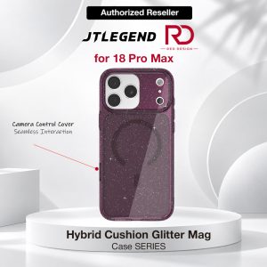 JTLEGEND Hybrid Cusion Glitter Mag Case for iPhone 18 Pro Max - Crystal with Berry Wine Magnetic Circle