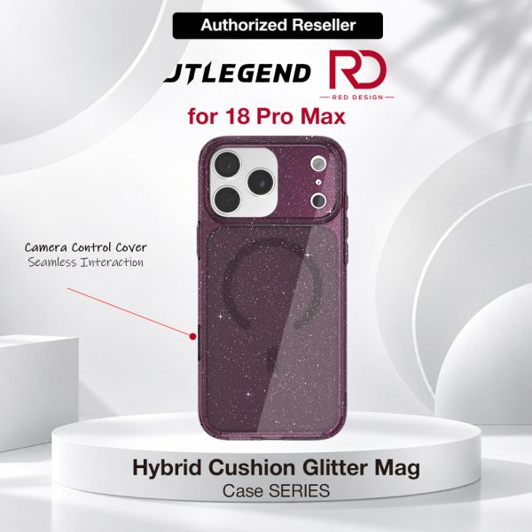 JTLEGEND Hybrid Cusion Glitter Mag Case for iPhone 18 Pro Max - Crystal with Berry Wine Magnetic Circle
