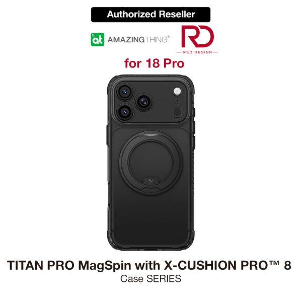 Amazingthing TITAN PRO MagSpin Magnetic Kickstand Case with X-CUSHION PRO Protection for iPhone 18 Pro 6.3 - Black