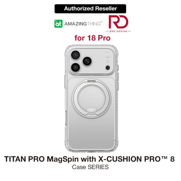 Amazingthing TITAN PRO MagSpin Magnetic Kickstand Case with X-CUSHION PRO Protection for iPhone 18 Pro 6.3 - Clear