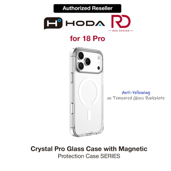 Hoda Crystal Pro Case with Military Standard MagSafe Enhanced with PureSurface TM with Camera Button for iPhone 18 Pro - Clear