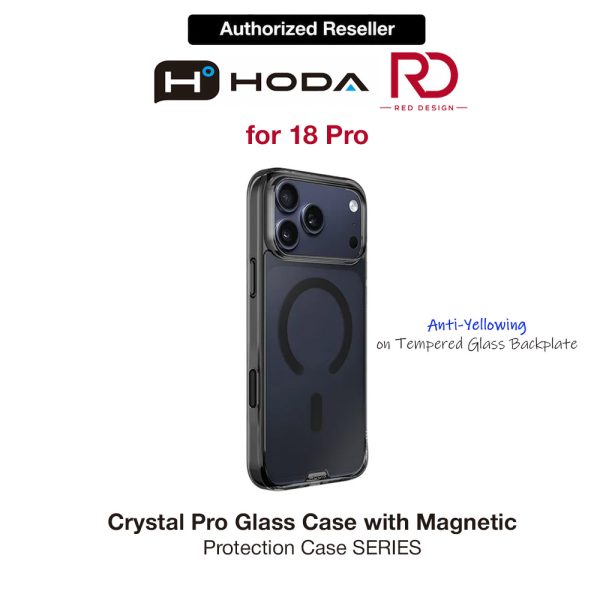 Hoda Crystal Pro Case with Military Standard MagSafe Enhanced with PureSurface TM with Camera Button for iPhone 18 Pro - ClearBlack