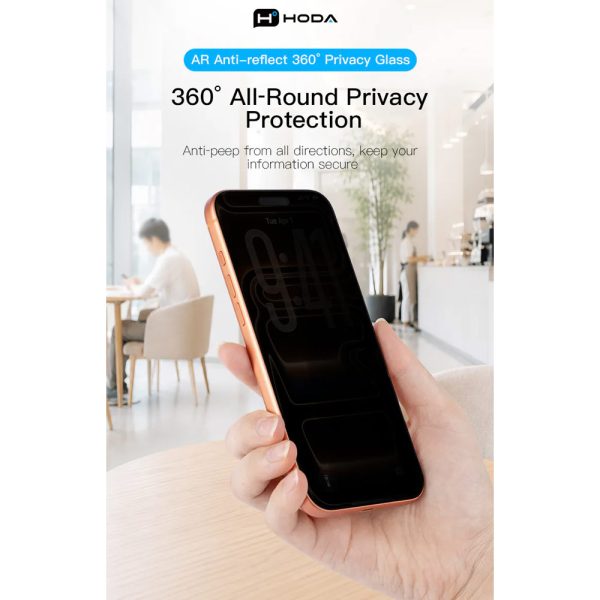Hoda Anti-Peeper Privacy 360 Degree 4 ways with Anti Reflection Full Coverage Tempered Glass Screen Protector for iPhone 18 Pro Dust-Free Helper Lite Included - Privacy