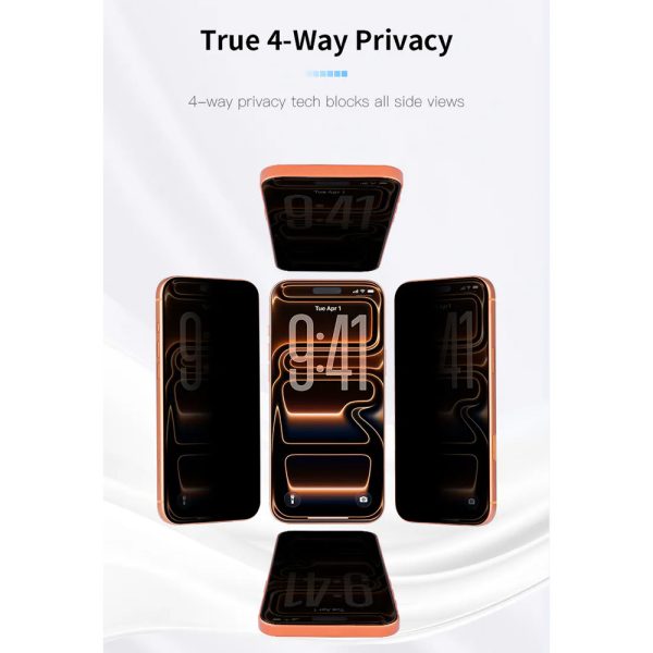 Hoda Anti-Peeper Privacy 360 Degree 4 ways with Anti Reflection Full Coverage Tempered Glass Screen Protector for iPhone 18 Pro Dust-Free Helper Lite Included - Privacy