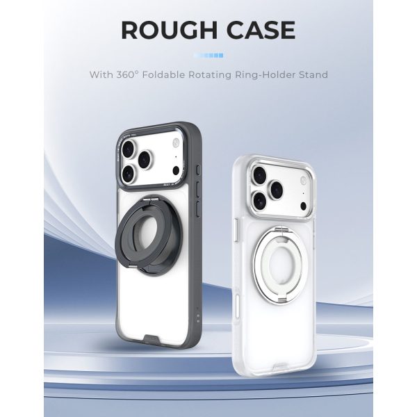 Hoda ROUGH Case Magnet with 360° foldable rotating ring-holder stand Enhanced with PureSurfaceTM with Camera Button for iPhone 18 Pro Max 17 Pro Max - Black